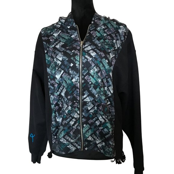 Upcycled Zippered Hoodie, M: Zip-Up Jacket, Campus Sweatshirt, Hipster Grunge - Picture 9 of 11